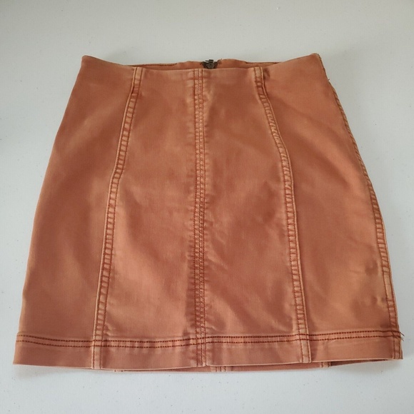 Free People Modern Femme Denim Skirt Flat Front Mini Length Copper Women's 0 - Picture 1 of 7
